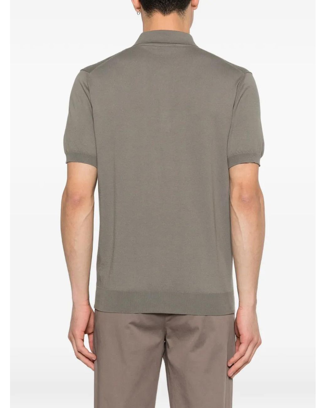 Corneliani Gray Striped Knit Polo Shirt for men