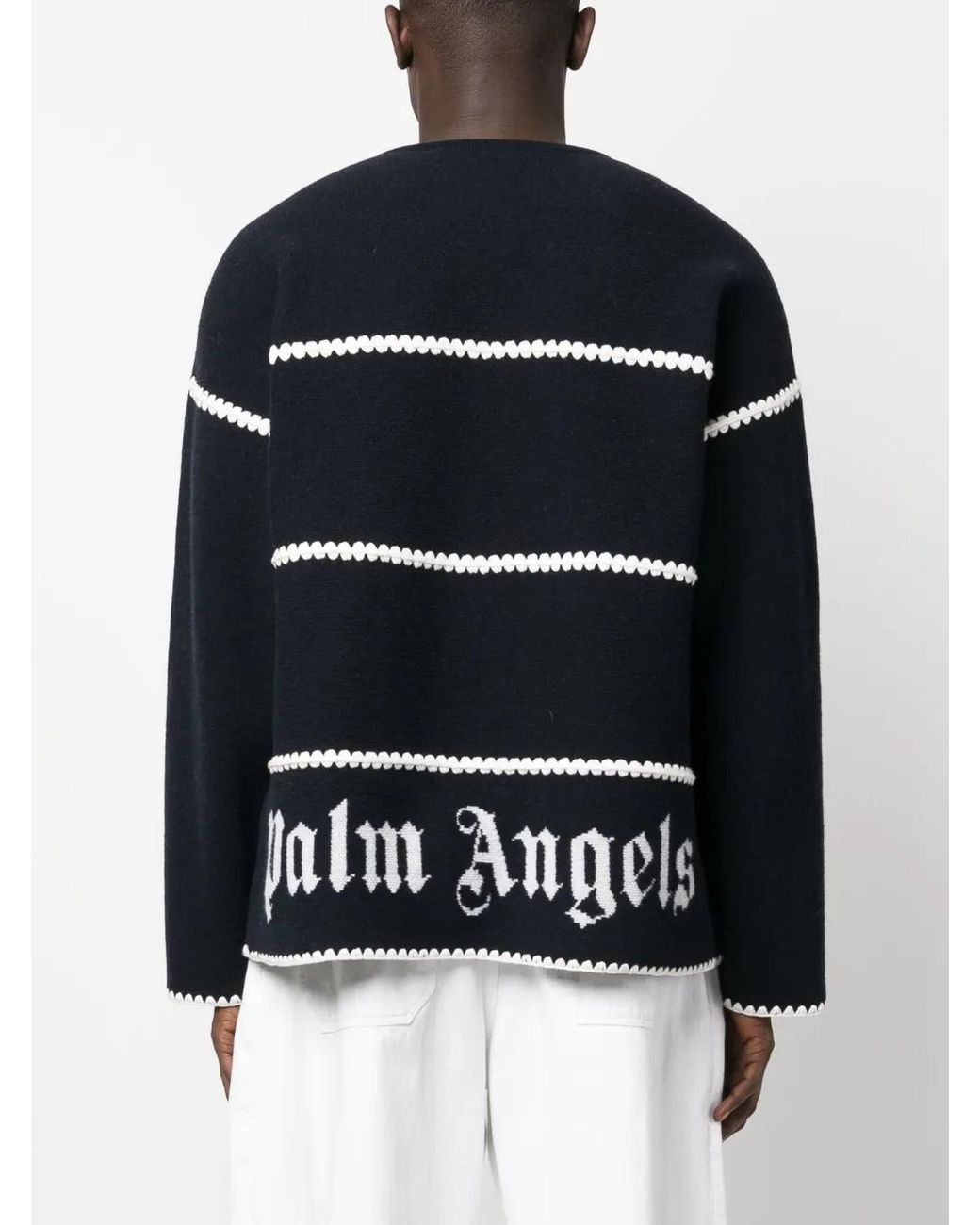 Palm Angels Blue Monogram Wool Sweater for men