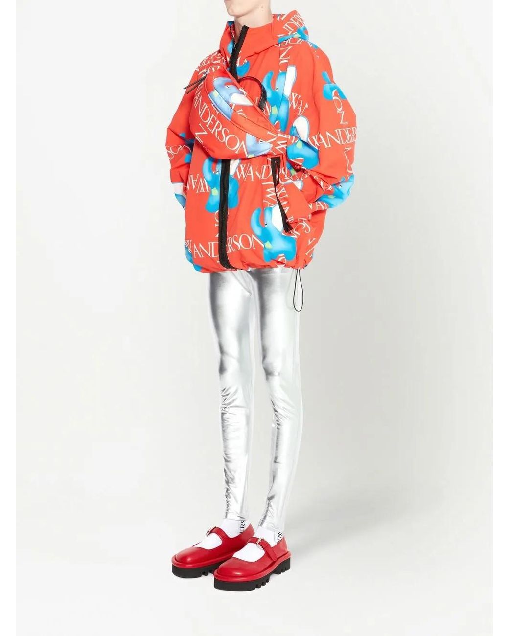 J.W. Anderson Red Elephant-Print Oversized Hooded Jacket