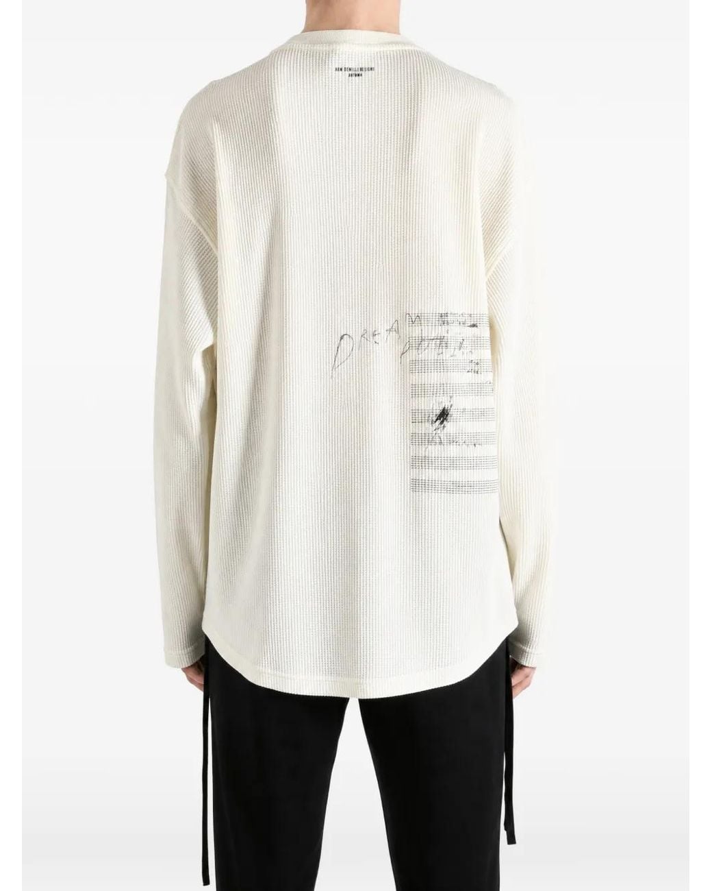Ann Demeulemeester White Emil Graphic-Print Waffle-Knit T-Shirt for men