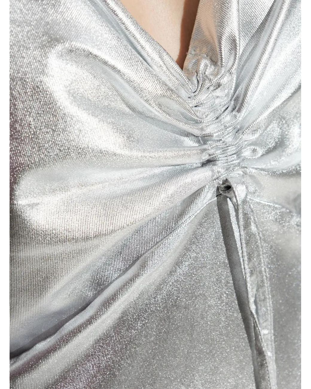 AllSaints White Alexia Metallic Ruched Slip Dress