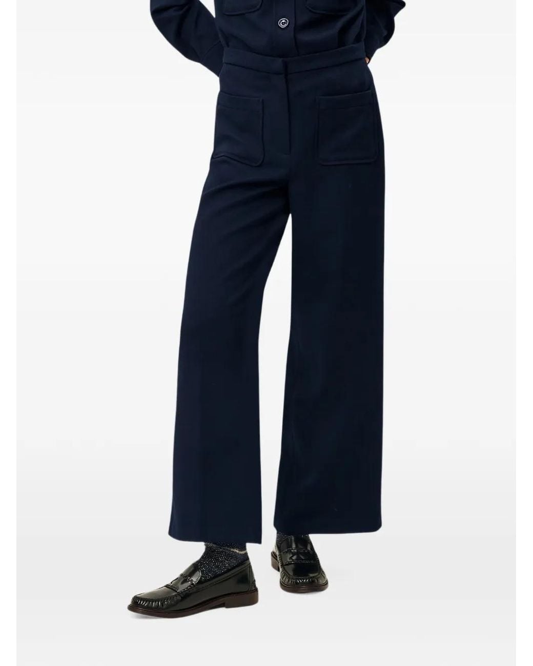 Sessun Blue Alberwool Patch-Pocket Wide-Leg Trousers