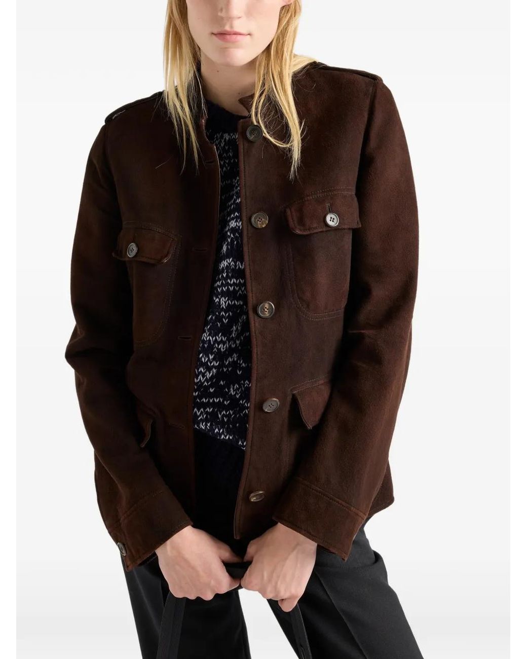 Chaqueta De Ante Con Botones Prada de color Brown