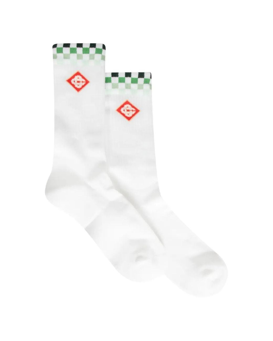 Casablanca White Logo-Patch Checkered-Trim Socks for men