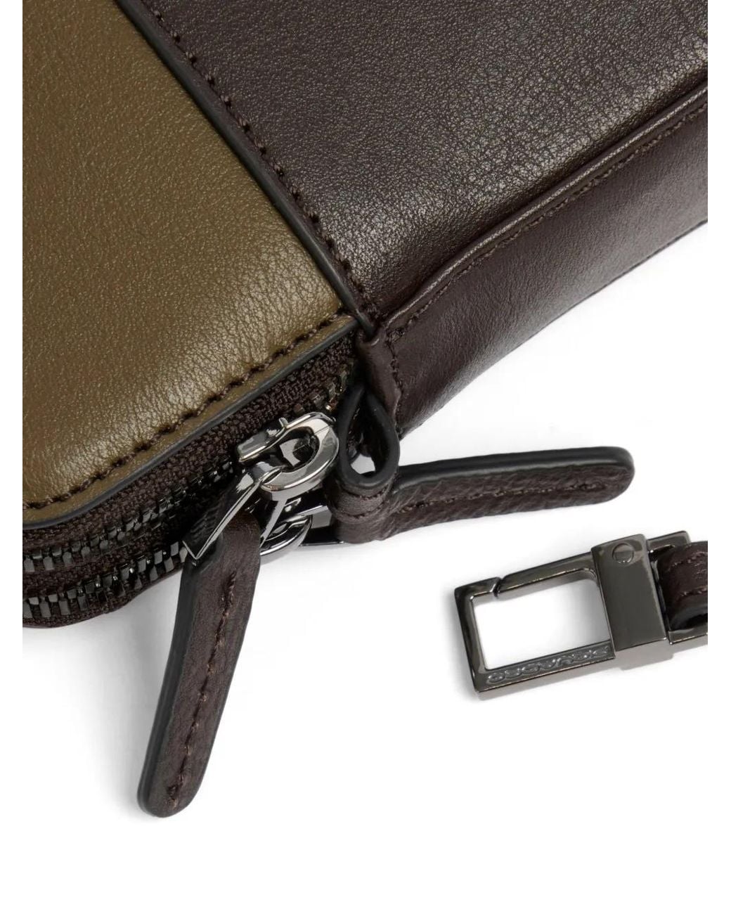 Piquadro Brown Two-Tone Leather Clutch Bag for men