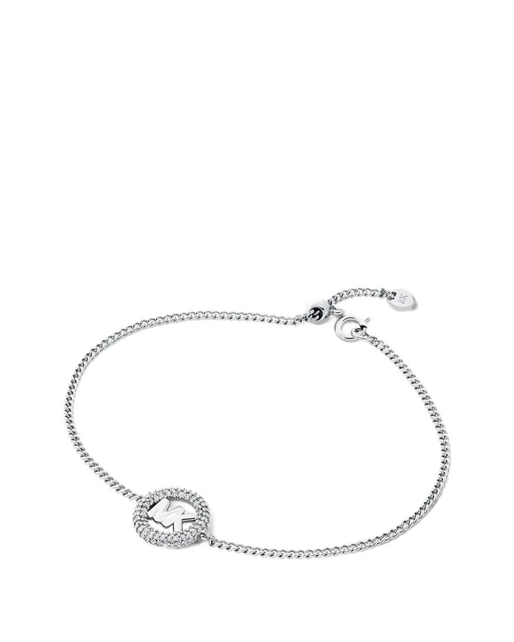 Michael Kors White Bracelet À Plaque Logo Orné De Cristal