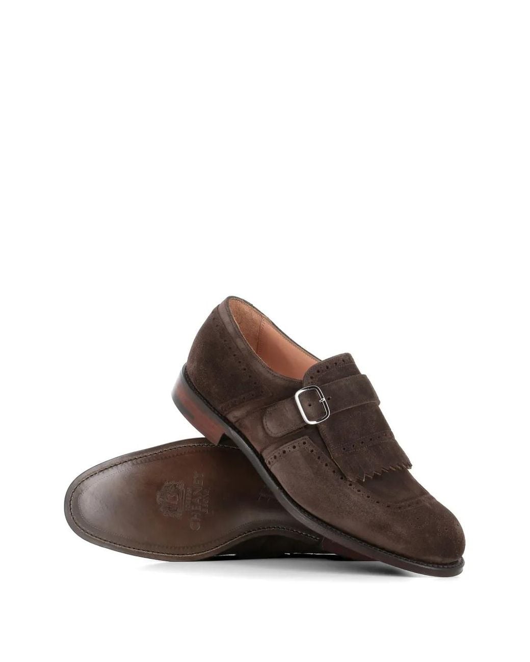 Cheaney Brown Suede Buckled Monk Shoes for men