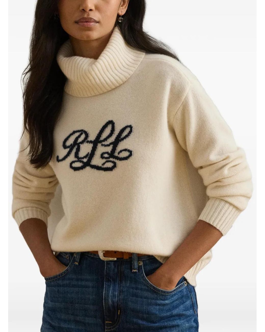 Ralph Lauren White Logo-Intarsia Cashmere Sweater