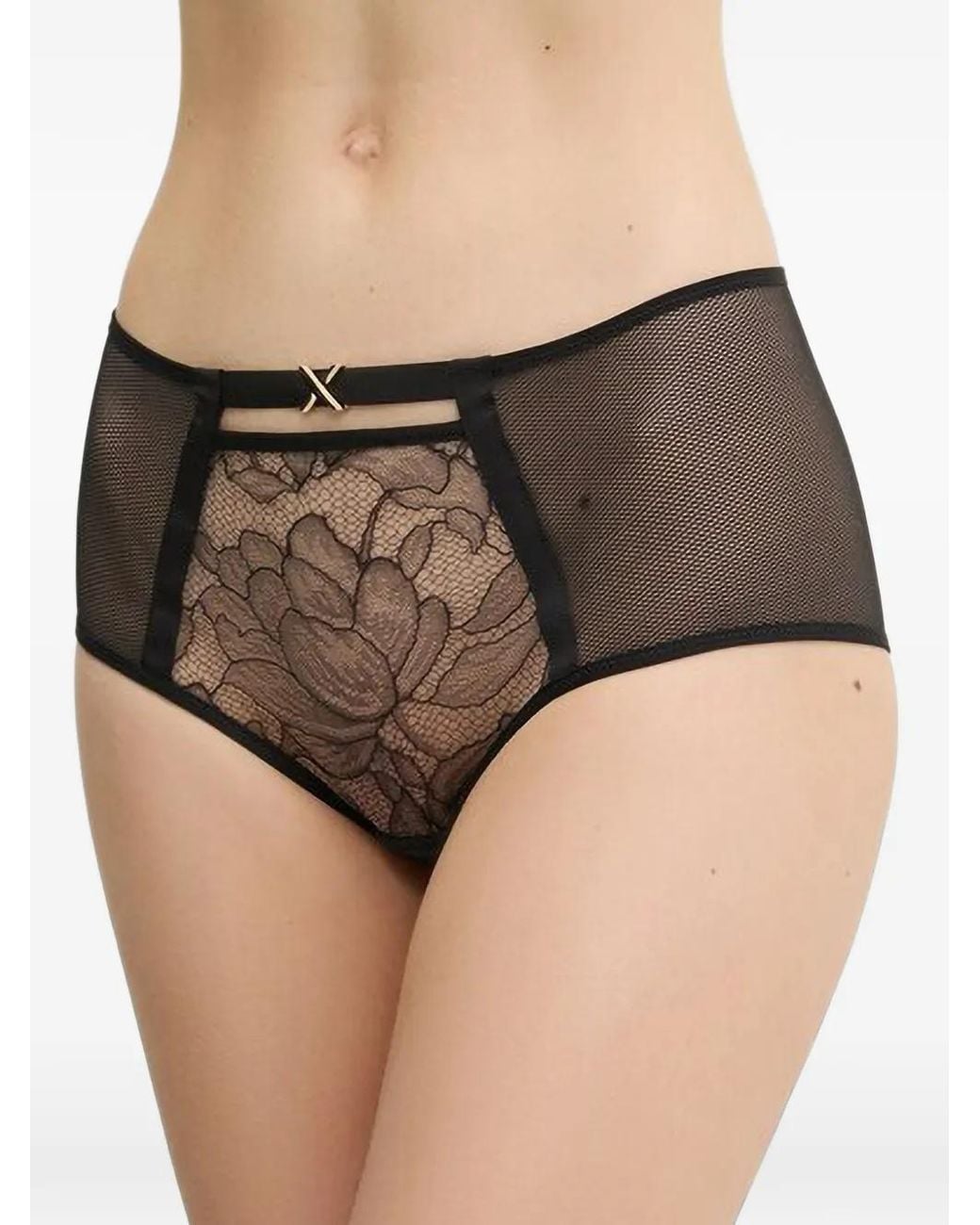 Chantelle Black Culotte En Résille À Empiècements En Dentelle