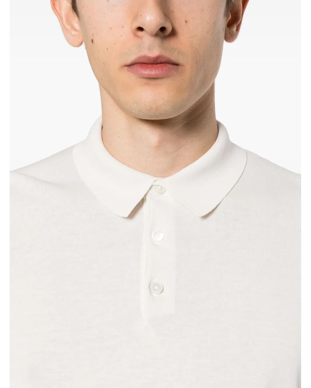Eleventy White Fine-Ribbed Cotton Polo Shirt for men
