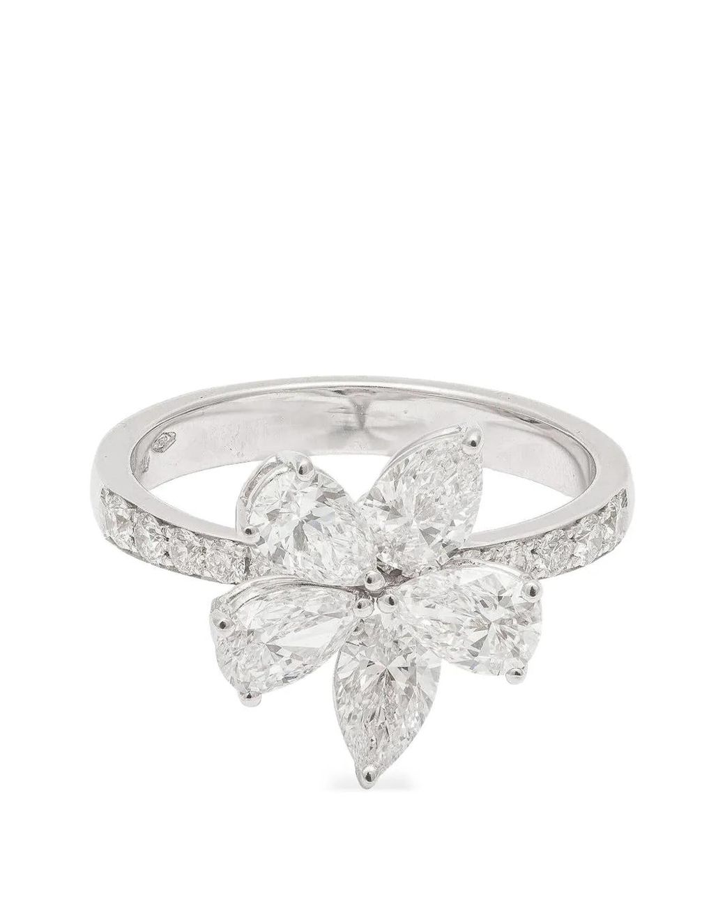 Zydo White Bague À Design De Fleur Sertie Diamants