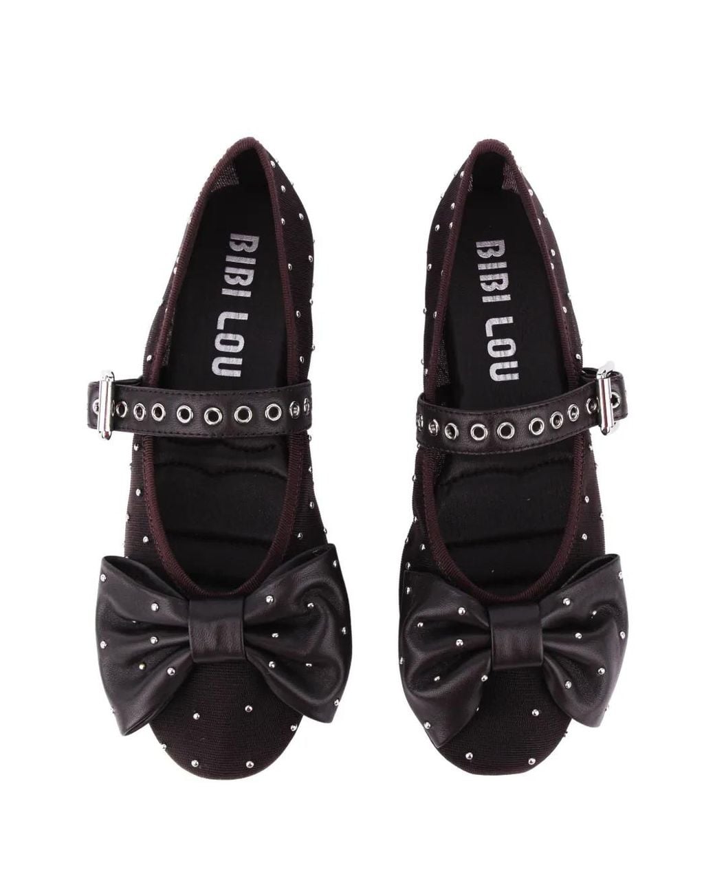 Bibi Lou White Gaela Studded Bow-Detail Ballet Flats