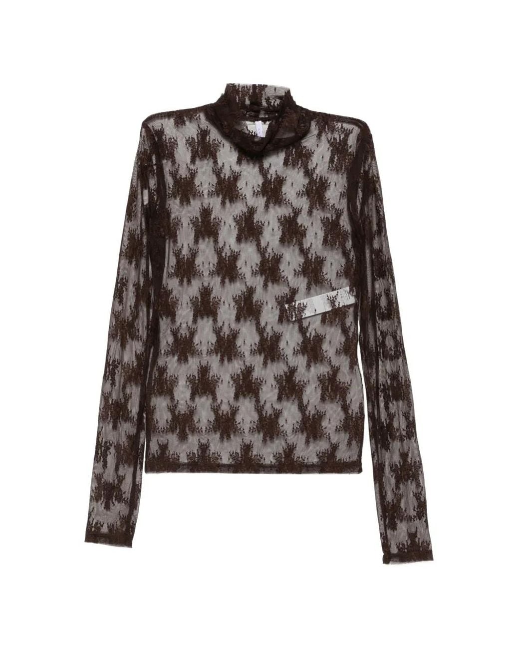 Imperial Brown Floral-Lace Roll-Neck Top