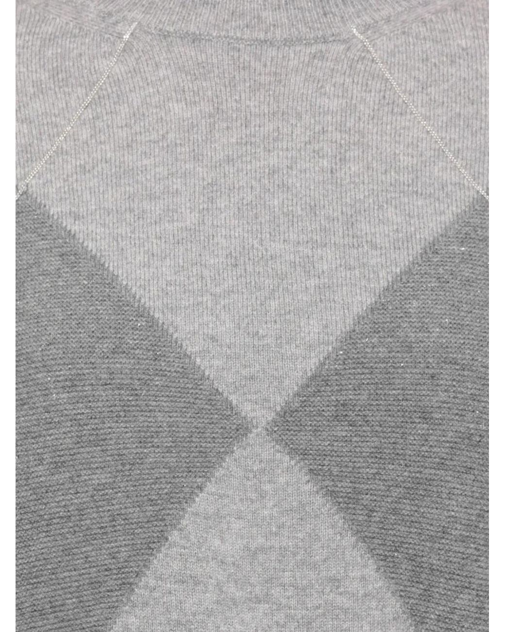 Peserico Gray Argyle-Knit Sweater
