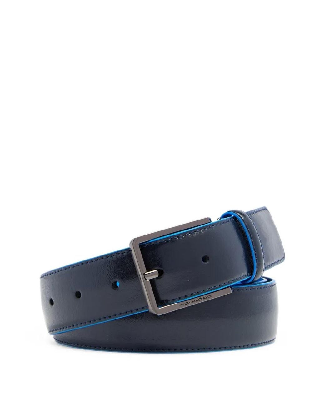 Piquadro Blue Logo-Plaque Calf Leather Belt With Prong Buckle for men