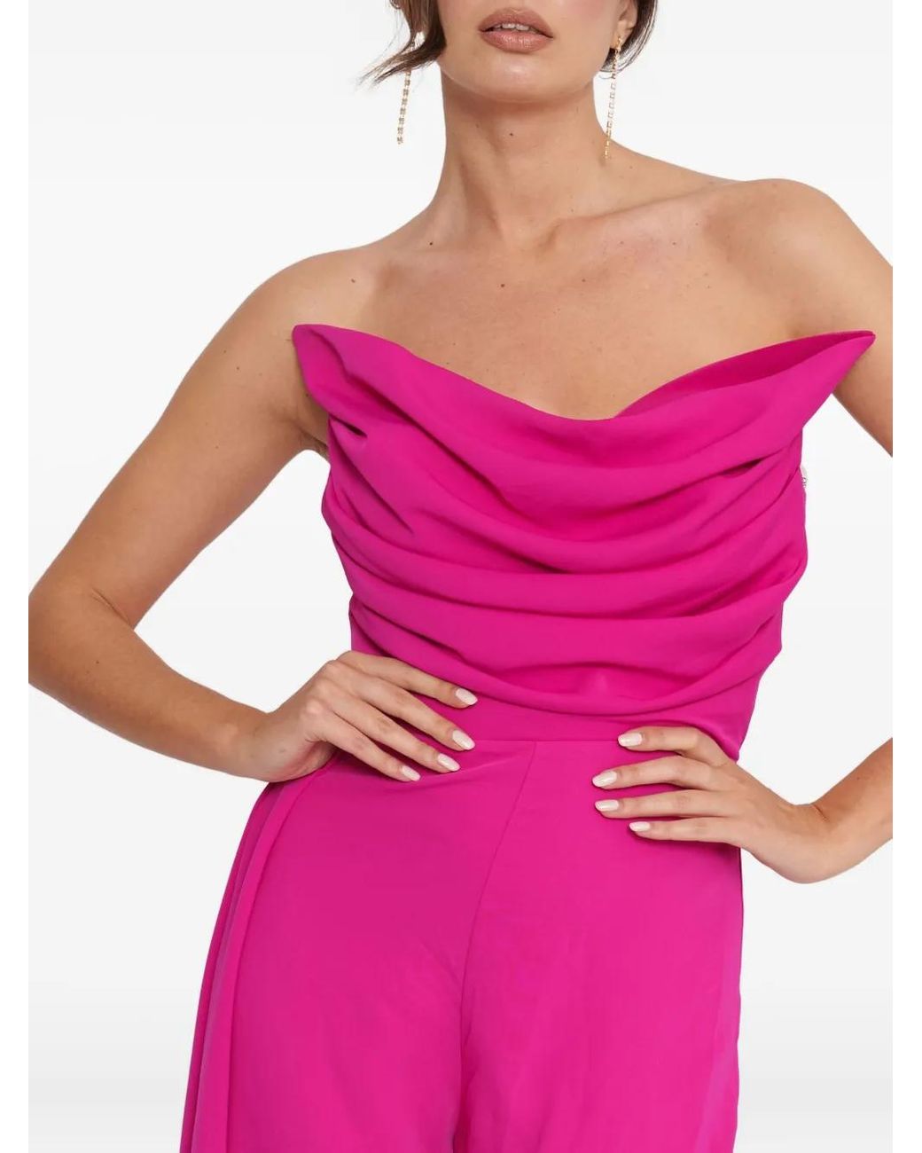 Forever Unique Pink Cowl-Neck Draped Jumpsuit