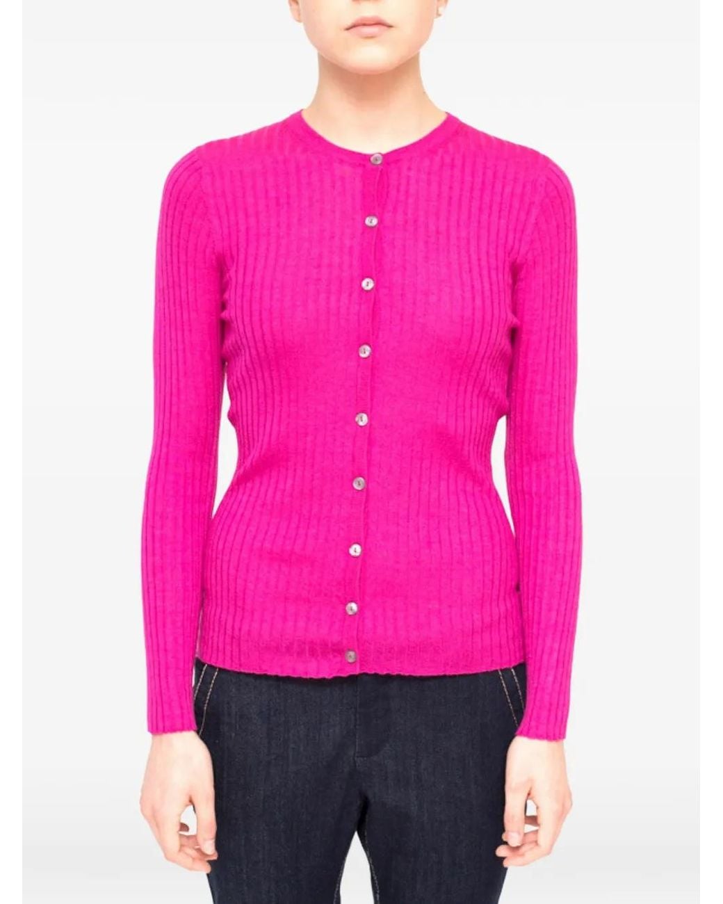 LA ROSE Pink Ribbed Cashmere Cardigan