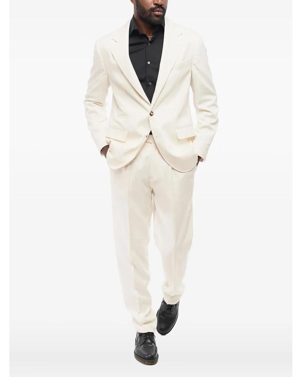 Brunello Cucinelli Natural Single-Breasted Silk Blazer for men