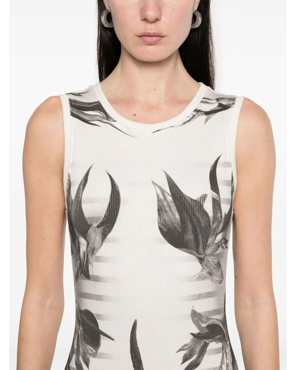 Jean Paul Gaultier White Floral-Print Midi Dress