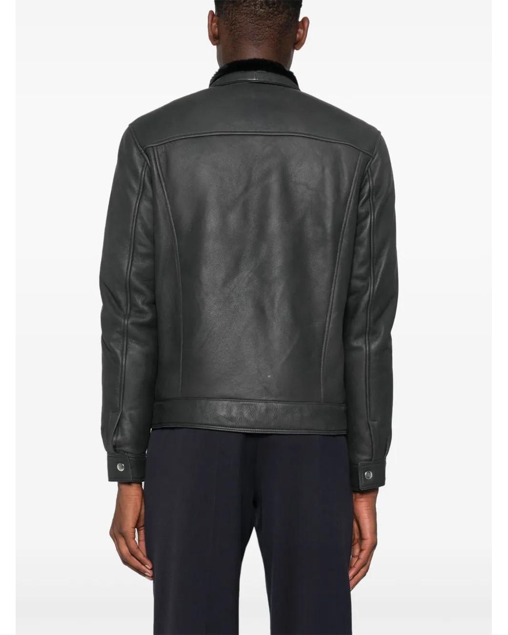 Eleventy Black Seam-Detail Leather Jacket for men