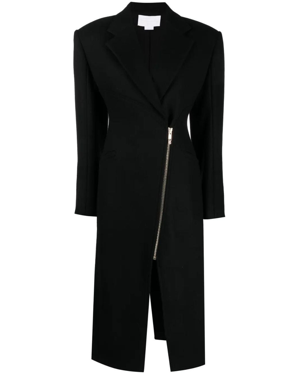 Genny Black Notched-Collar Zip-Up Coat