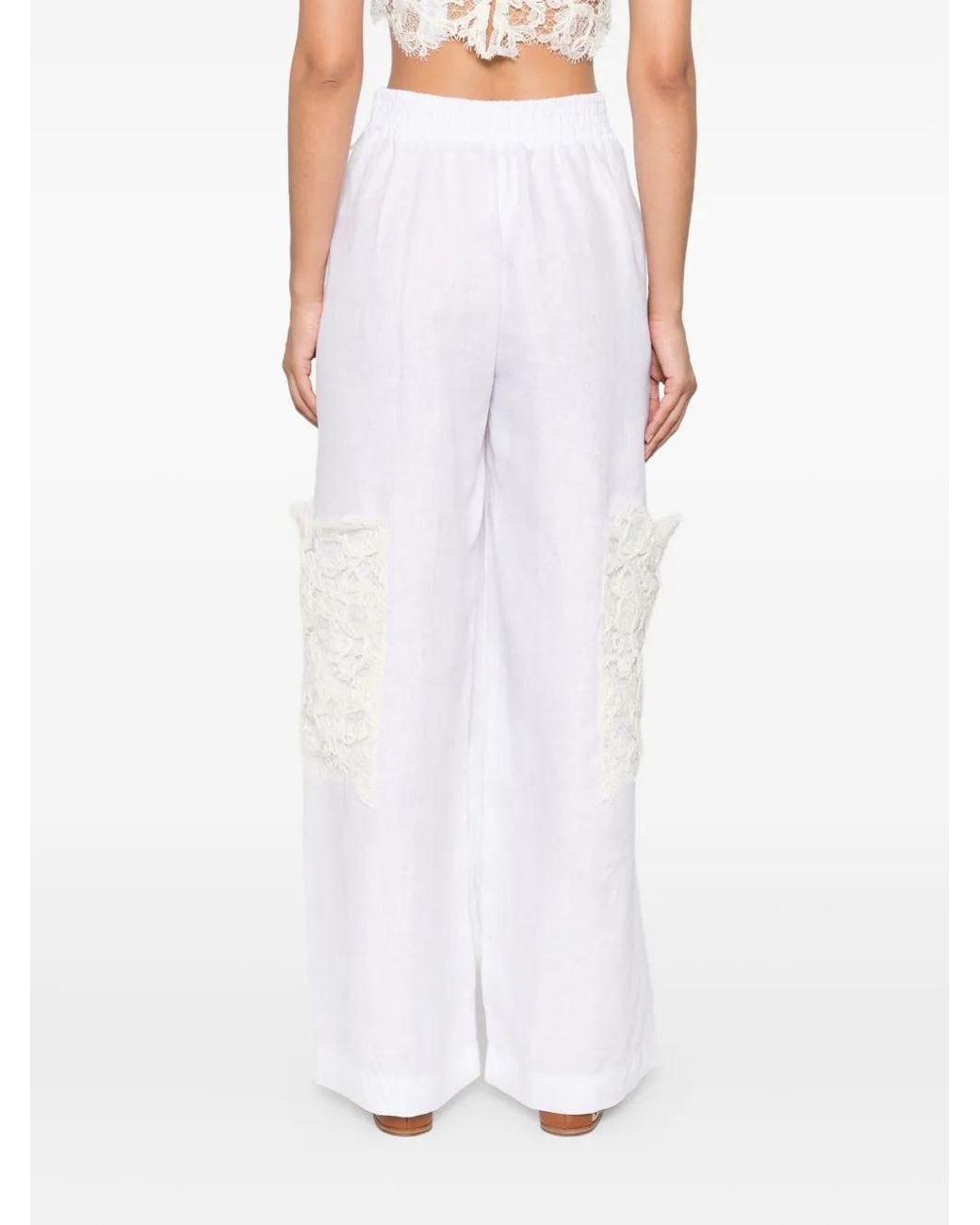 Ermanno Scervino White Lace-pocket Linen Trousers