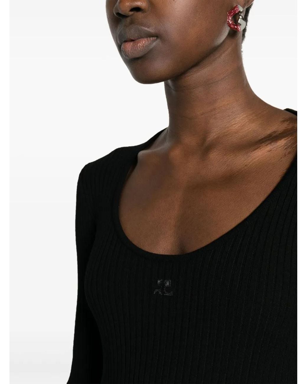 Courreges Black Logo-Embroidered Ribbed-Knit Bodysuit