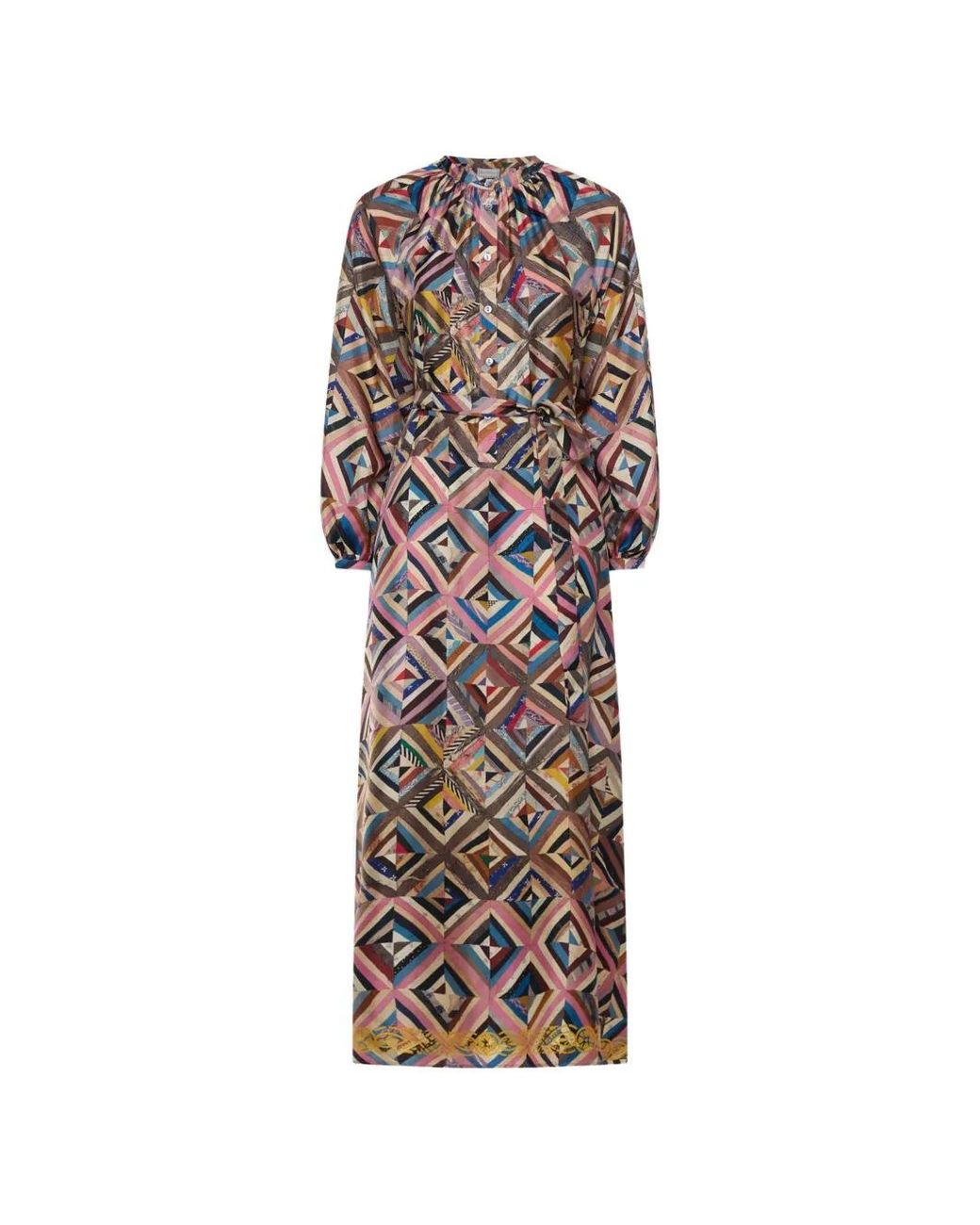 Pierre Louis Mascia White Balloon-Sleeve Geometric-Pattern Midi Dress