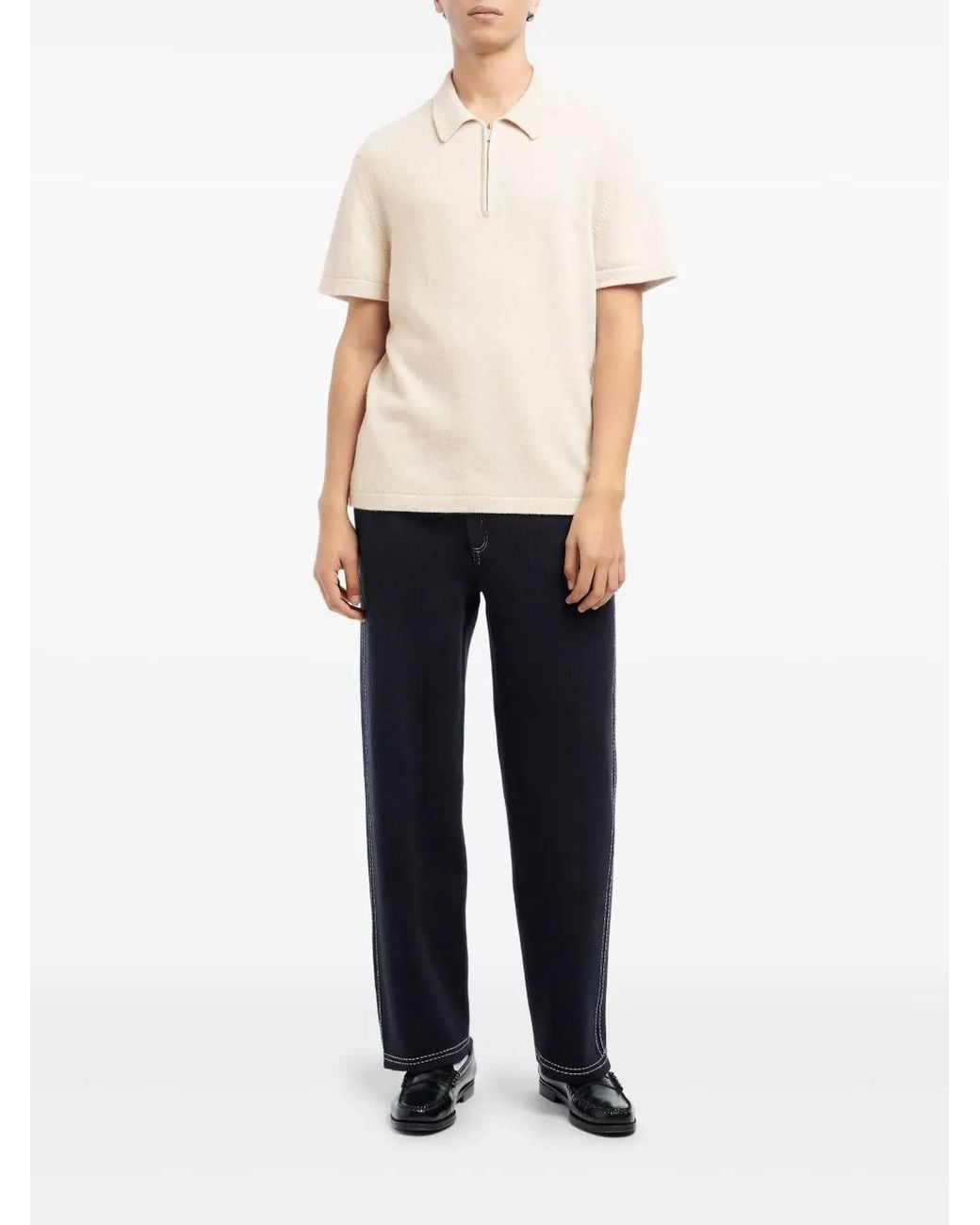 Barrie White Zip-Neck Polo Top for men