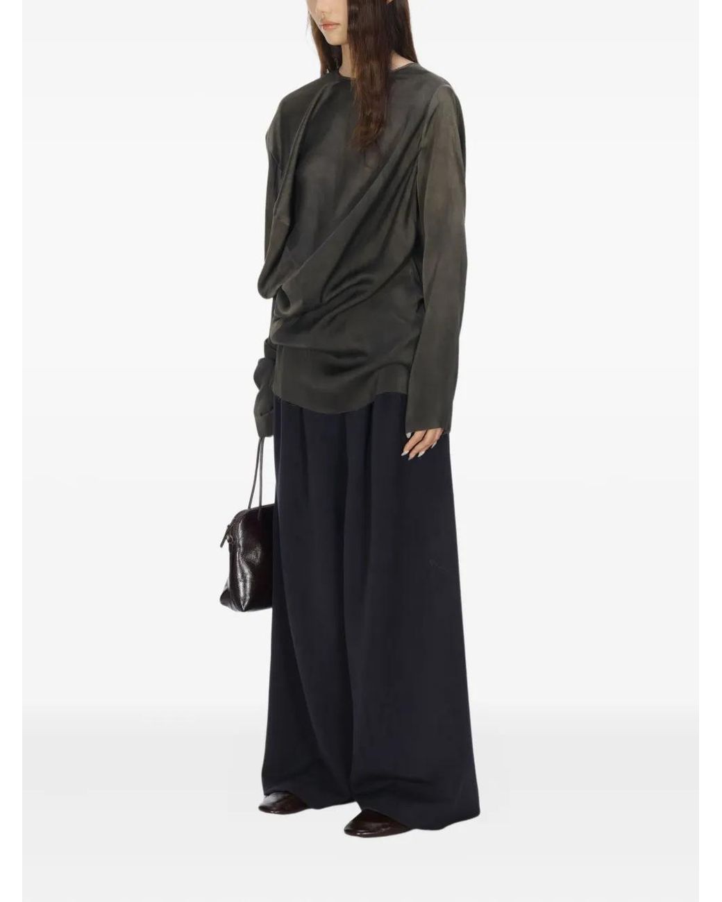 Uma Wang Gray Draped Asymmetric Blouse