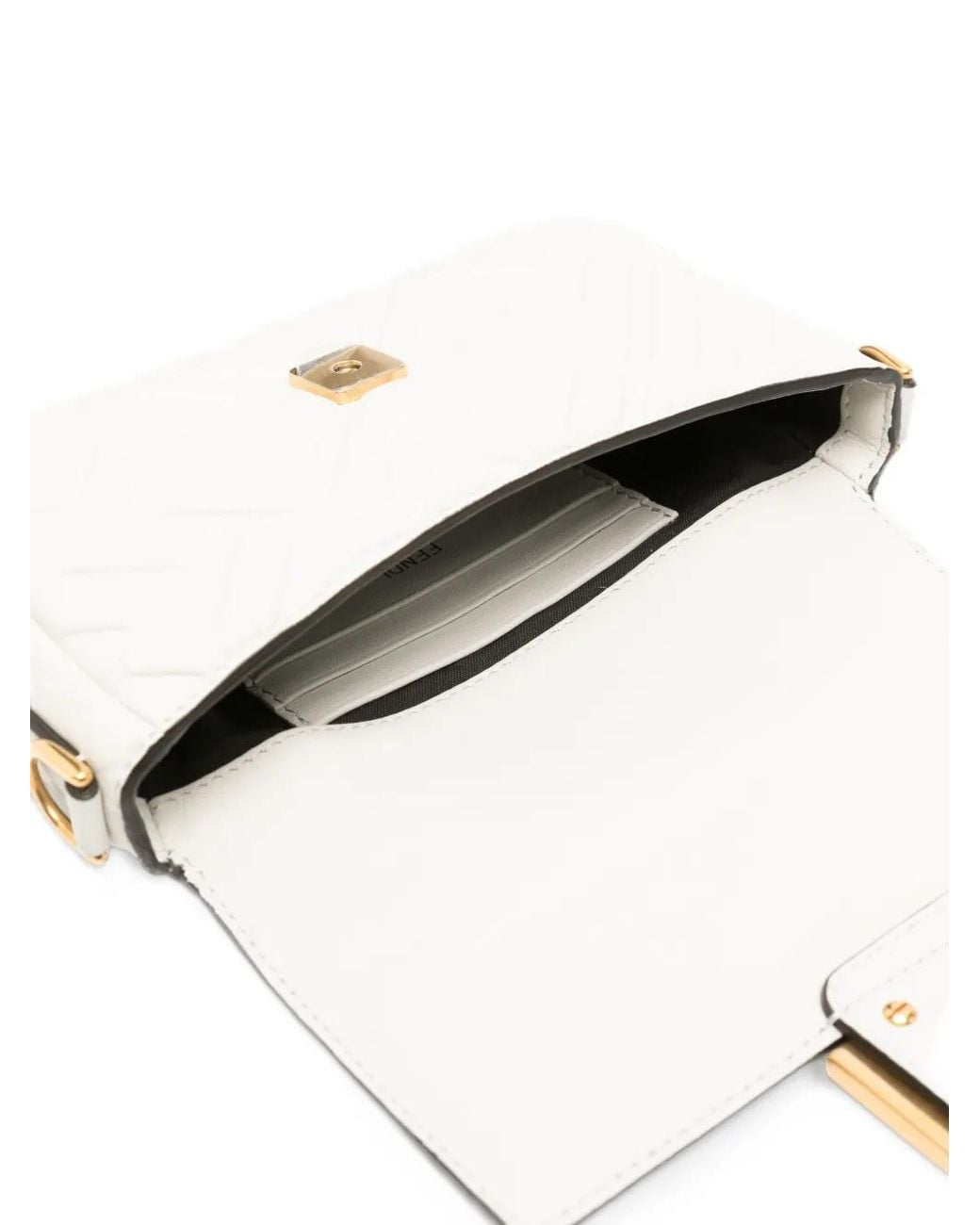 Fendi White Mini Baguette Embossed-Logo Shoulder Bag