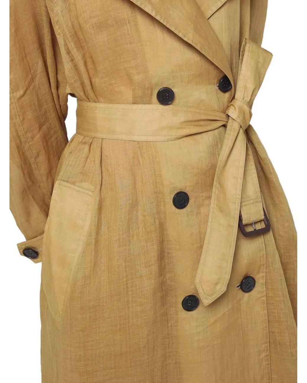 Mark Kenly Domino Tan Natural Double-Breasted Ramie Trench Coat