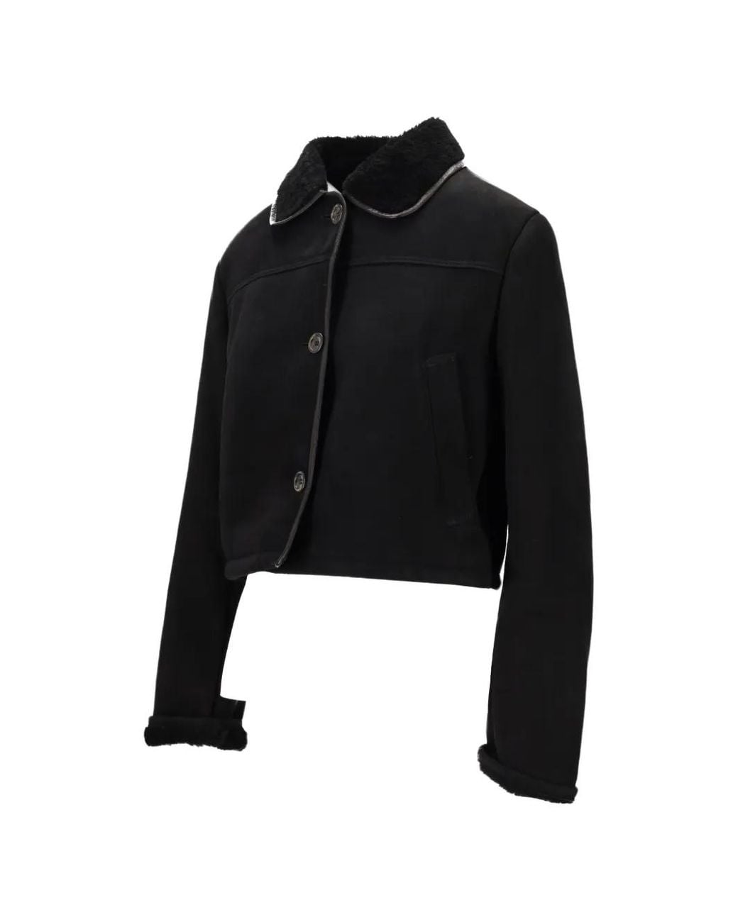 LA ROSE Black Shearling-Collar Jacket