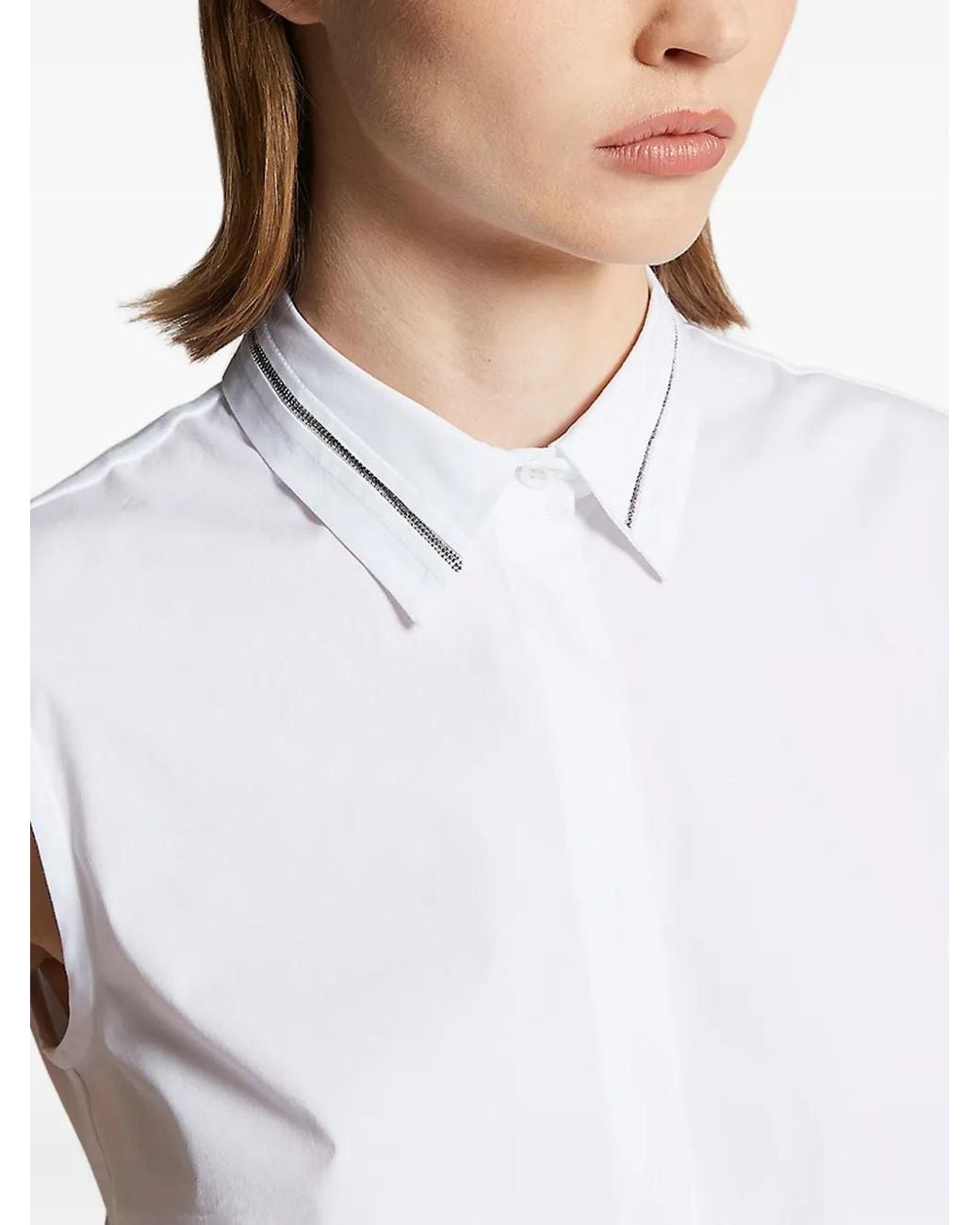 Peserico White Chain-Trimmed Sleeveless Shirt