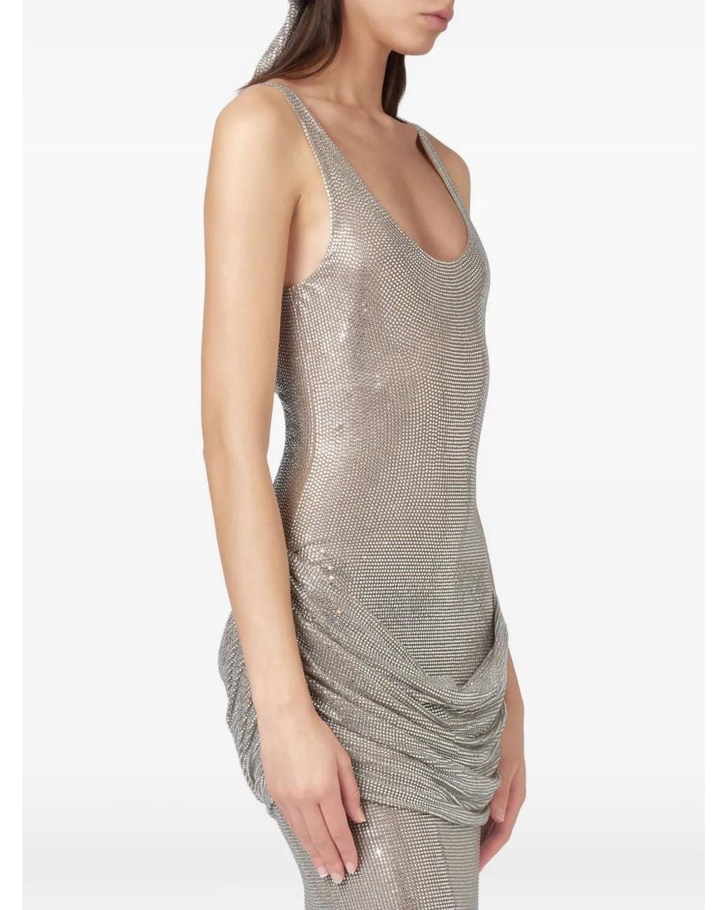 GIUSEPPE DI MORABITO White Crystal-Embellished Draped Maxi Dress