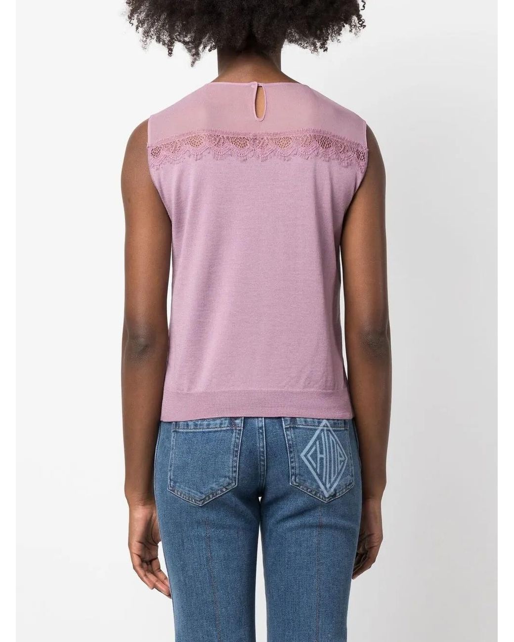Alberta Ferretti Pink Lace-Detailing Panelled Sleeveless Blouse