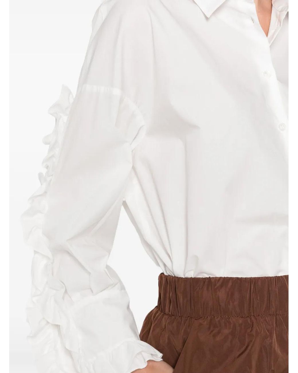 Susanne Bommer White Ruffle-Trim Long-Sleeve Shirt