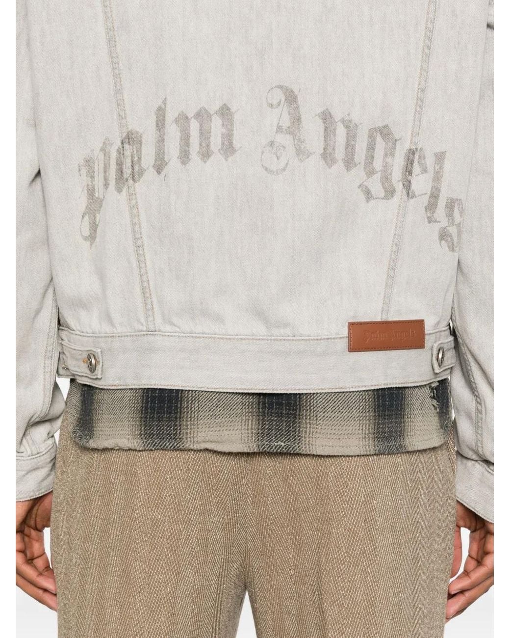 Palm Angels Gray 'Curved Logo' Denim Jacket for men