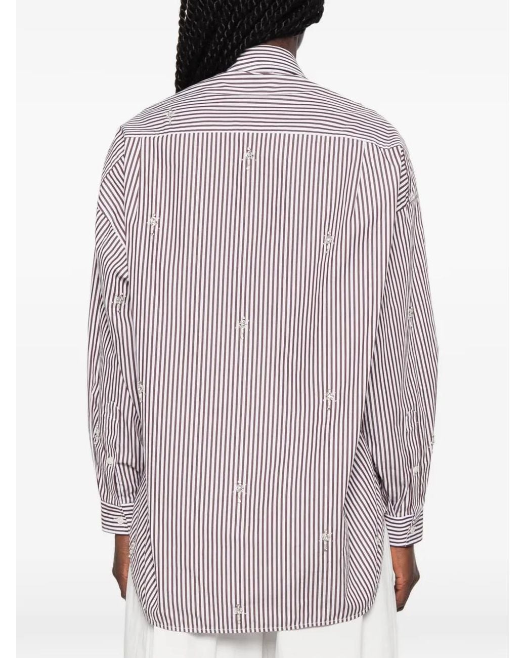 Sandro Gray Oversized Striped Rhinestone Shirt
