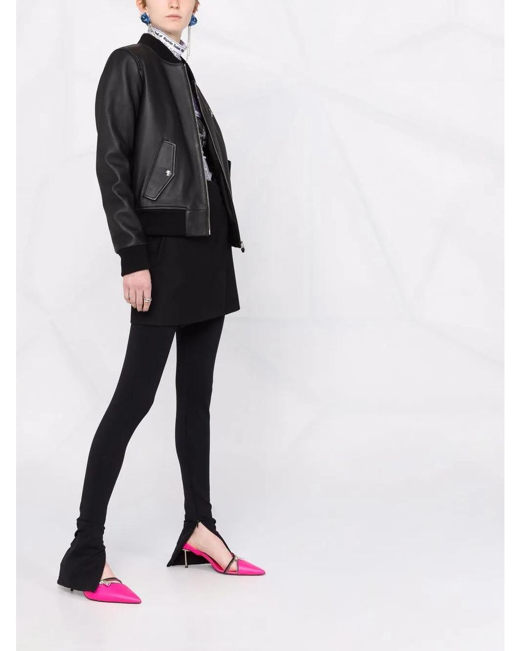 Philipp Plein Black Leather Bomber Jacket