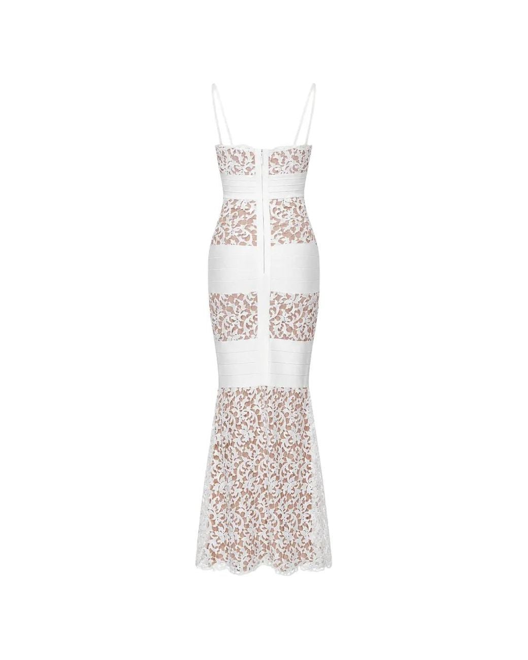 Hervé Léger White Marielle Guipure Lace-Overlay Bandage-Knit Maxi Dress