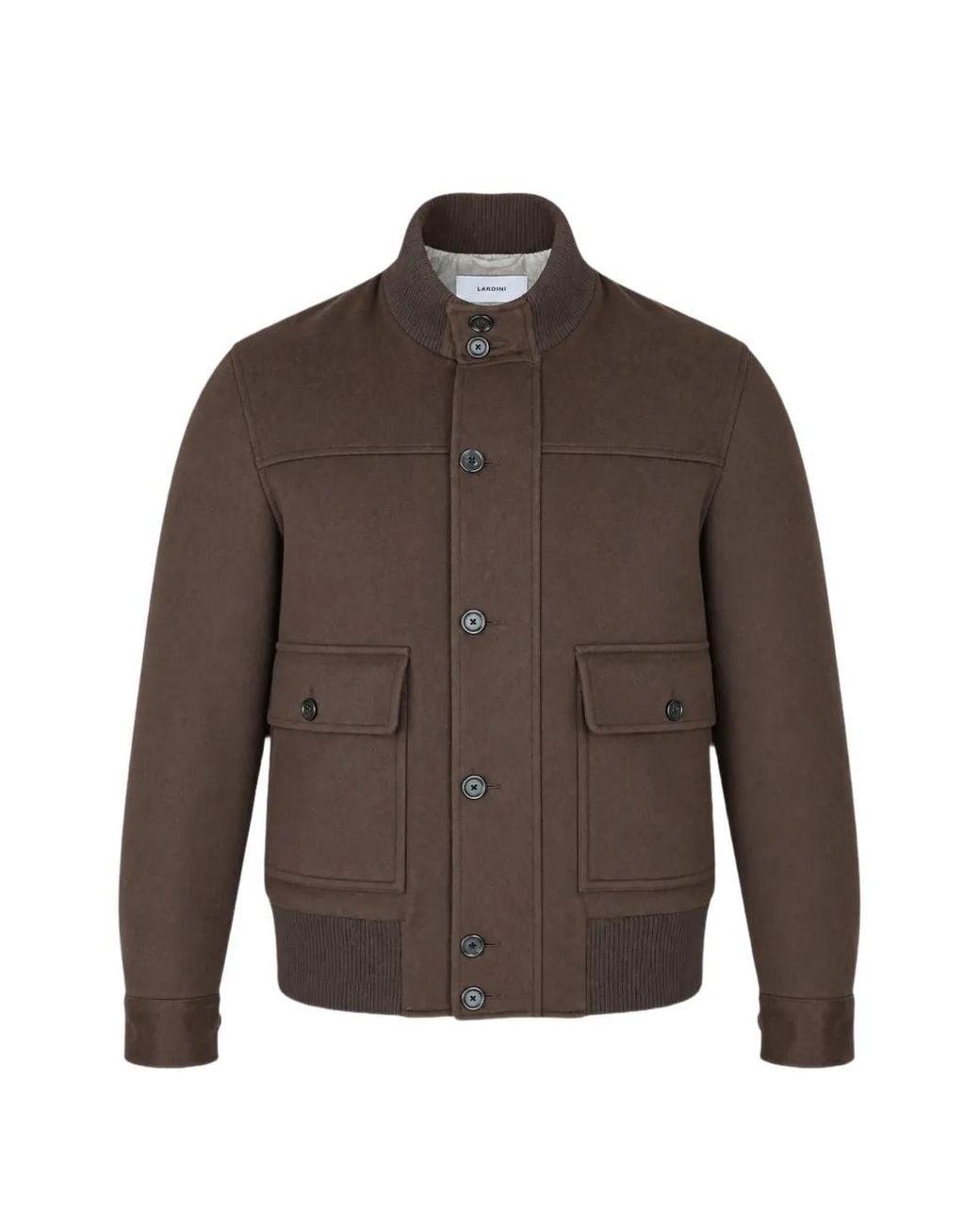 Lardini Brown Ribbed-Knit Trim Button-Up Jacket for men