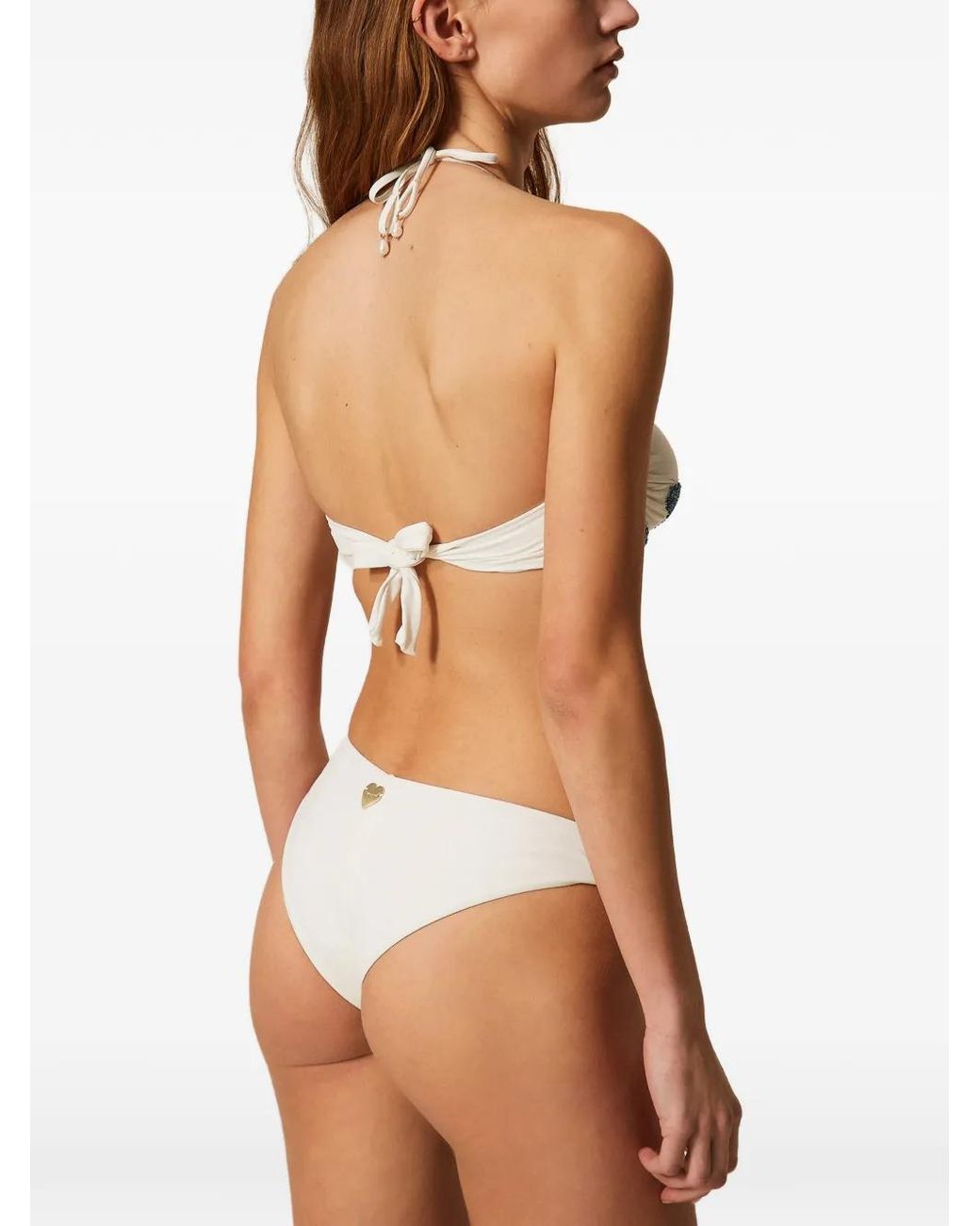 Twinset Blue Haut Bandeau Brodé Et Bas De Bikini Brésilien