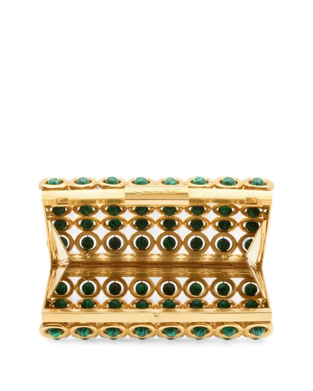 Oscar de la Renta Yellow Mini Saturn Malachite-Embellished Cage-Style Clutch Bag