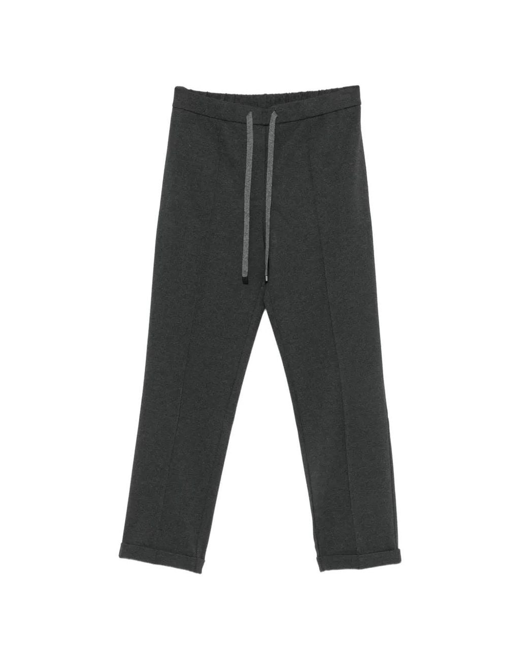 Le Tricot Perugia Gray Drawstring-Waist Turn-Up Trousers
