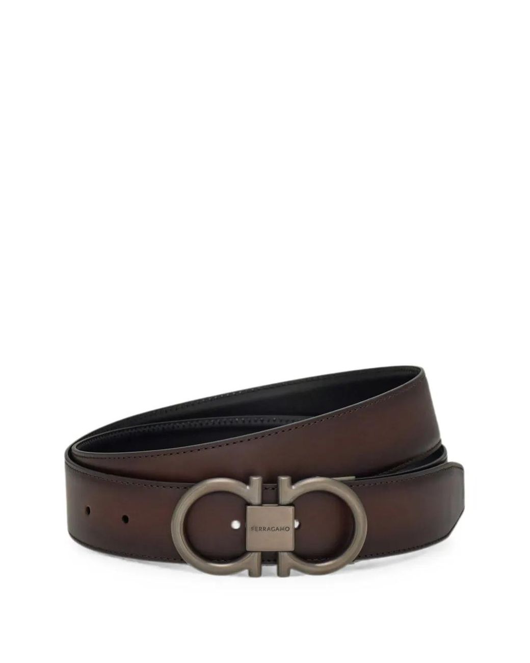 Ferragamo Brown Reversible And Adjustable Gancini Belt for men