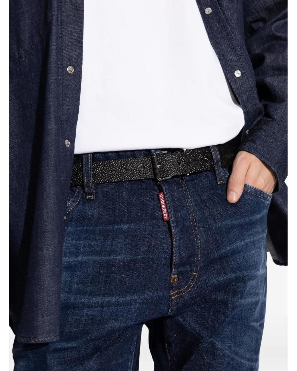 DSquared² White Textured Buckle Belt for men
