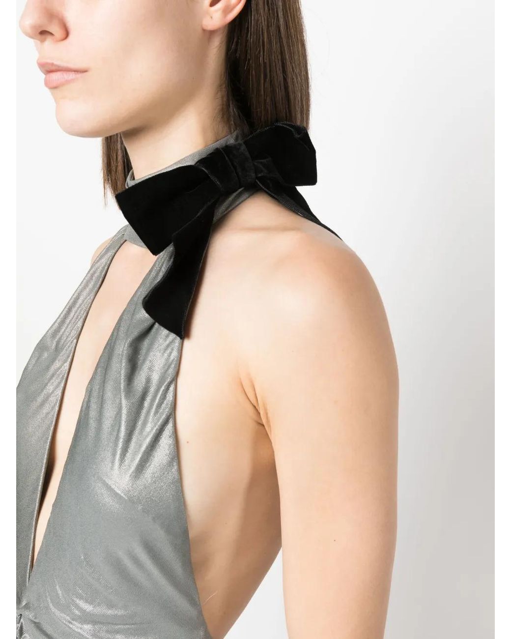 Alessandra Rich Gray Halterneck Open-Back Evening Dress