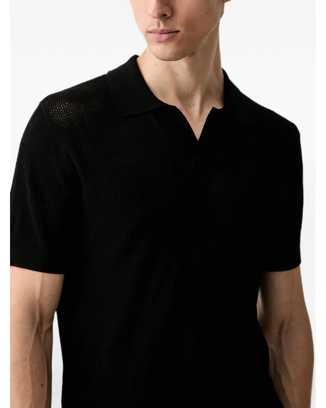 Karl Lagerfeld Black Mesh-Knit Polo Shirt for men