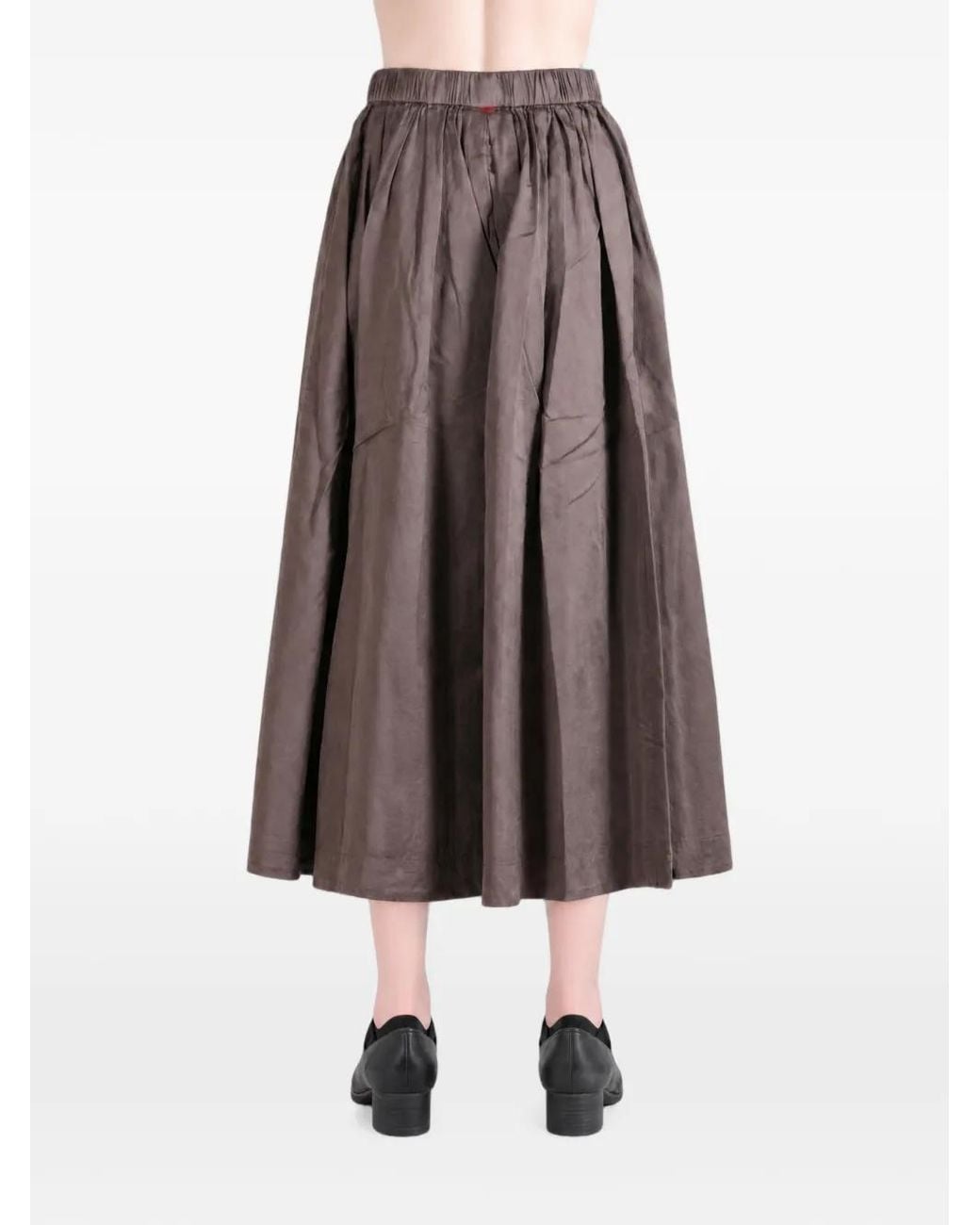 Casey Casey Brown A-Line Gathered Elasticated-Waist Midi Skirt